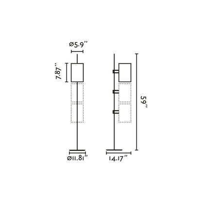 Diagrama de medidas de la lámpara de pie GUADALUPE negra/beige FARO 20034-80-US, diseño contemporáneo en acero para iluminación interior