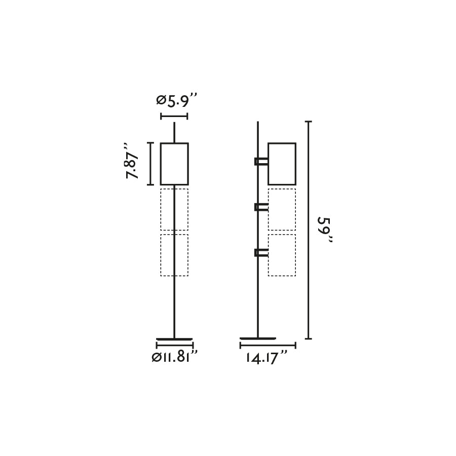 Diagrama de medidas lámpara de pie Guadalupe negra verde FARO 20034-81-US diseño moderno acero iluminación focalizada interior luminaria superficie