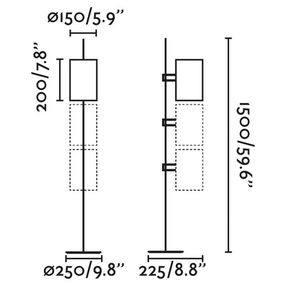 Diagrama de medidas de la lámpara de pie Guadalupe negra y verde Faro 20034-81, diseño contemporáneo en acero para iluminación indirecta interior en suelo.