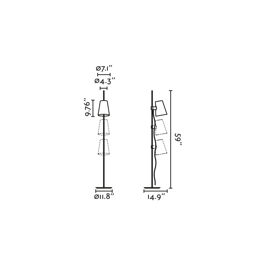 Medidas y dimensiones de la lámpara de pie LUPE en negro y beige de FARO modelo 20034-88-US, diseño contemporáneo de iluminación residencial interior con estructura de acero y pantalla textil