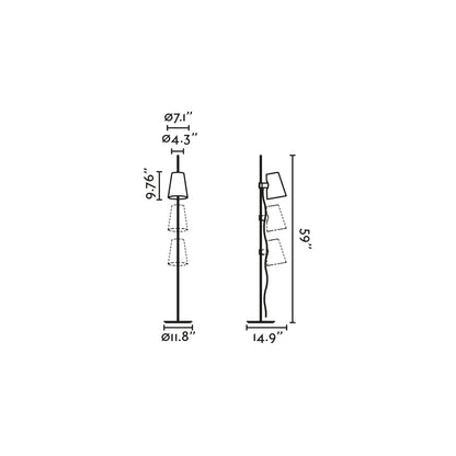 Medidas y dimensiones de la lámpara de pie LUPE en negro y beige de FARO modelo 20034-88-US, diseño contemporáneo de iluminación residencial interior con estructura de acero y pantalla textil
