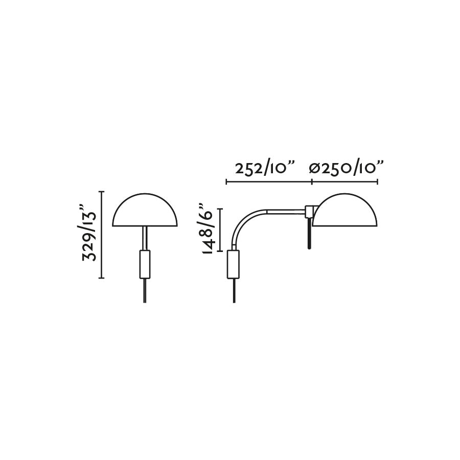 Diagrama de medidas y dimensiones de la aplique de pared Dominica en negro de Faro modelo 20042-123, luminaria superficie de acero para iluminación industrial vintage moderna en interior