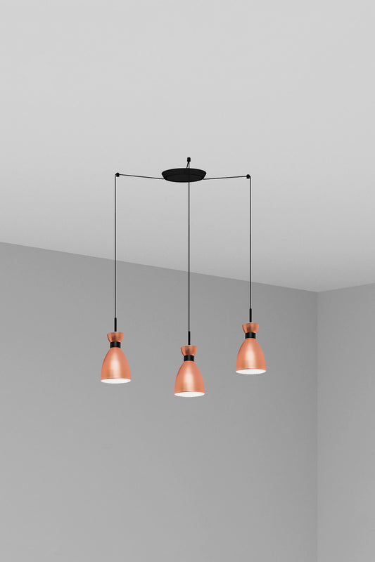 Lámpara colgante retro 3L de cobre mate FARO 20046-3L, estilo vintage años 60, luminaria de suspensión interior con casquillos E14 LED para iluminación hogareña.