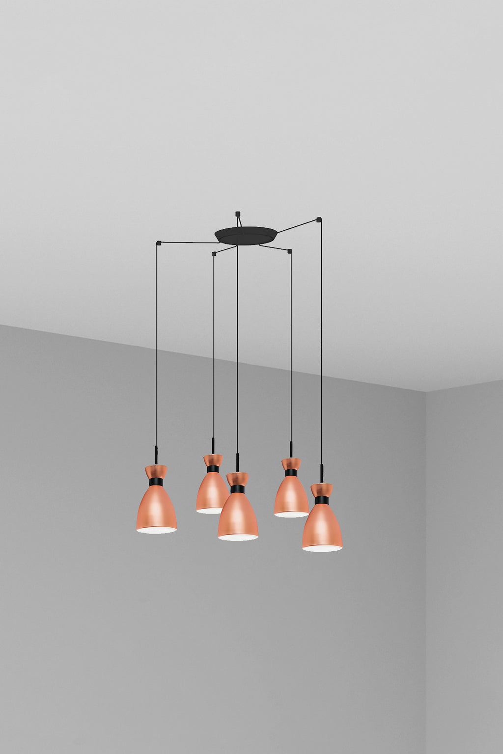 Lámpara colgante retro 5L en cobre mate FARO 20046-5L, iluminación vintage suspensión años 60 para salón o comedor interior