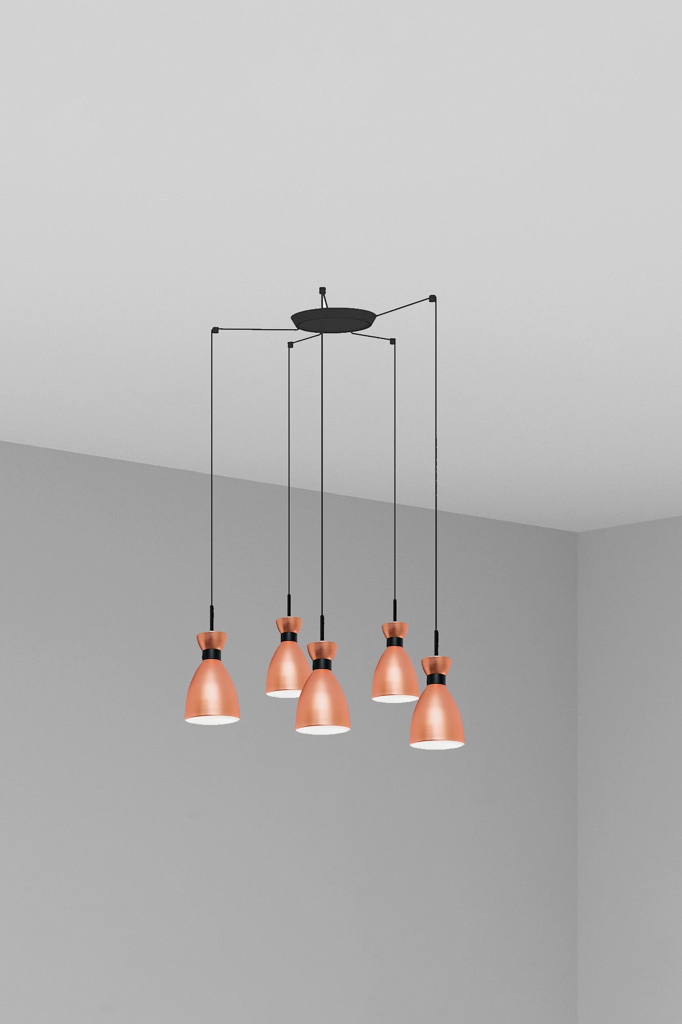 Lámpara colgante retro 5L en cobre mate FARO 20046-5L, iluminación vintage suspensión años 60 para salón o comedor interior