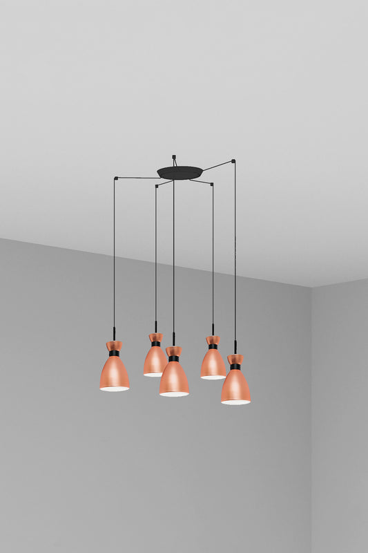 Lámpara colgante retro 5L en cobre mate FARO 20046-5L, iluminación vintage suspensión años 60 para salón o comedor interior