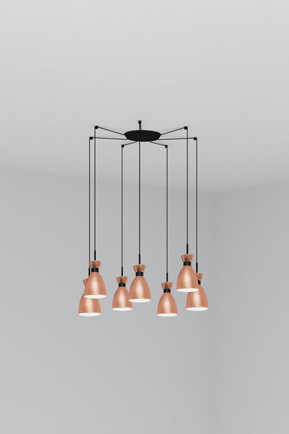 Lámpara colgante retro 7L FARO 20046-7L en cobre mate, diseño vintage serie 2635 con LED E14, en ambiente interior de hogar iluminado