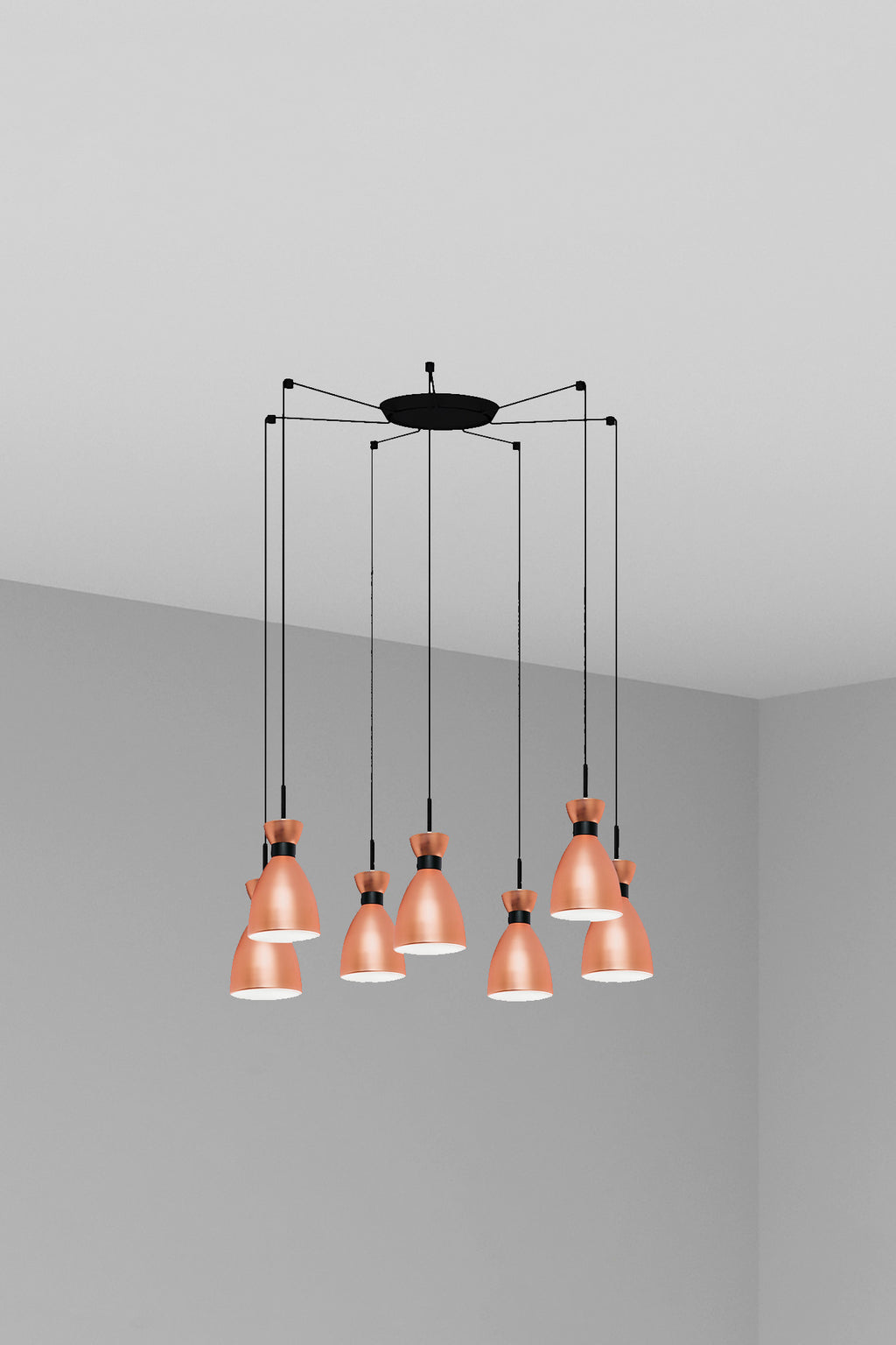 Lámpara colgante retro 7 luces en cobre mate FARO modelo 20046-7L, diseño vintage serie 2635 para iluminación interior suspensión LED E14 en hogar