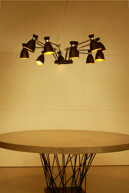 Luminaria colgante retro 12L negro mate y cobre FARO 20048 en ambiente interior residencial vintage, iluminación suspensión acero para hogar