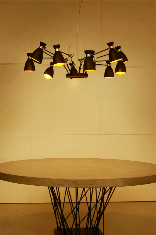 Luminaria colgante retro 12L negro mate y cobre FARO 20048 en ambiente interior residencial vintage, iluminación suspensión acero para hogar