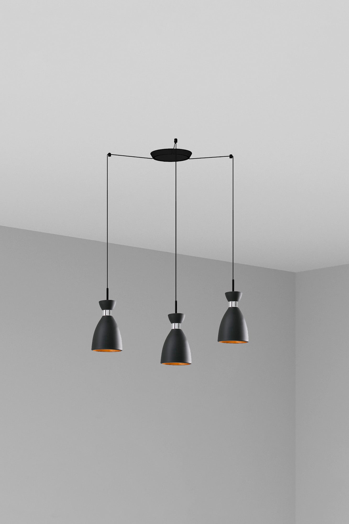Lámpara colgante retro 3 luces FARO 20050-3L en negro y cobre, diseño industrial de acero para iluminación interior residencial, casquillo E14 LED, suspensión elegante