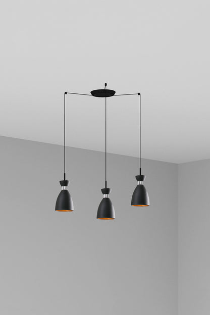 Lámpara colgante retro 3 luces FARO 20050-3L en negro y cobre, diseño industrial de acero para iluminación interior residencial, casquillo E14 LED, suspensión elegante