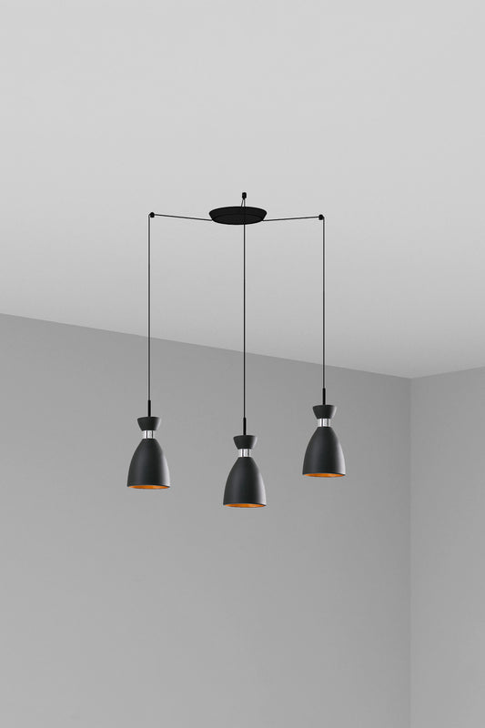 Lámpara colgante retro 3 luces FARO 20050-3L en negro y cobre, diseño industrial de acero para iluminación interior residencial, casquillo E14 LED, suspensión elegante