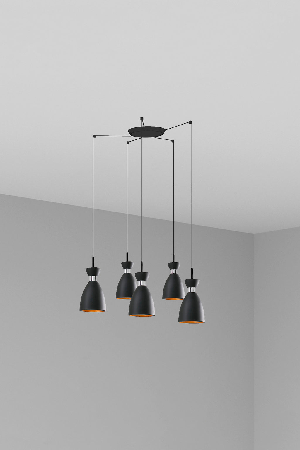 Lámpara colgante retro 5L negro y cobre FARO 20050-5L, diseño vintage de acero para iluminación interior residencial