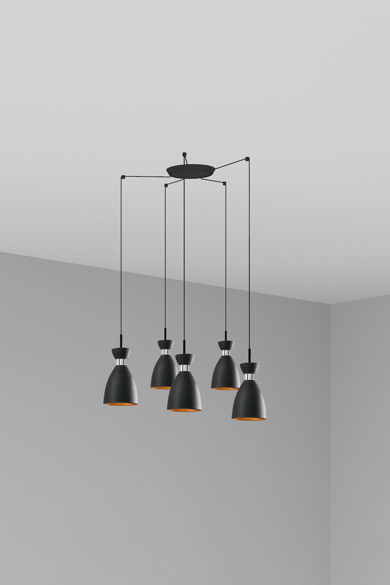 Lámpara colgante retro 5L negro y cobre FARO 20050-5L, diseño vintage de acero para iluminación interior residencial