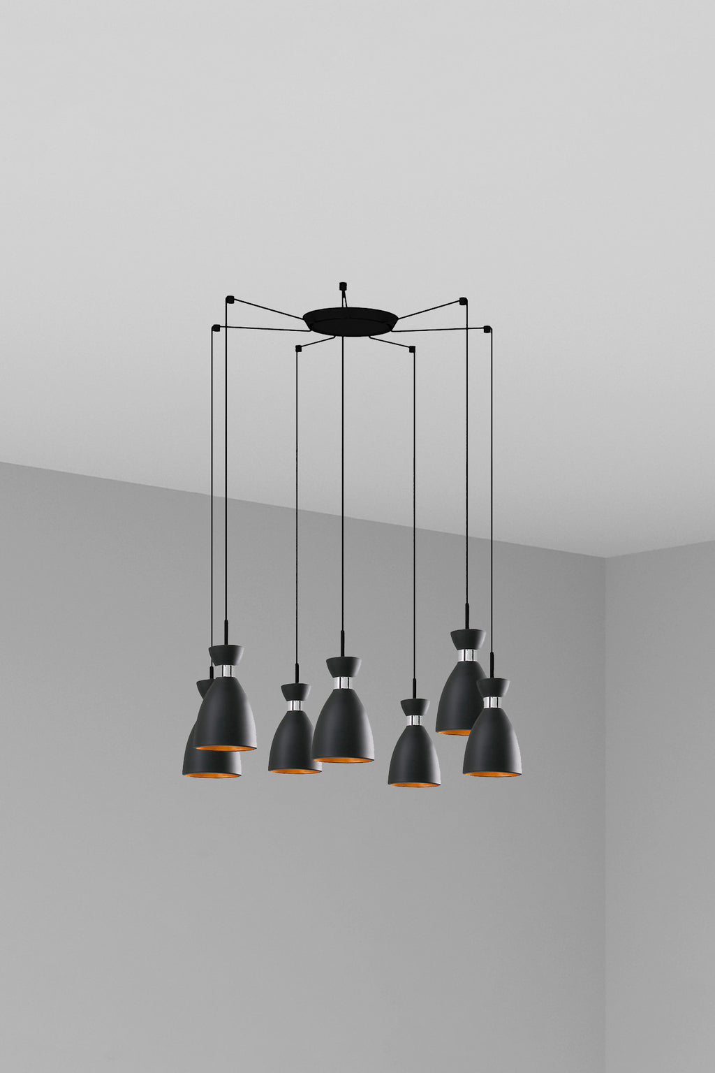 Lámpara colgante retro 7L negro y cobre FARO 20050-7L, diseño vintage para iluminación interior residencial