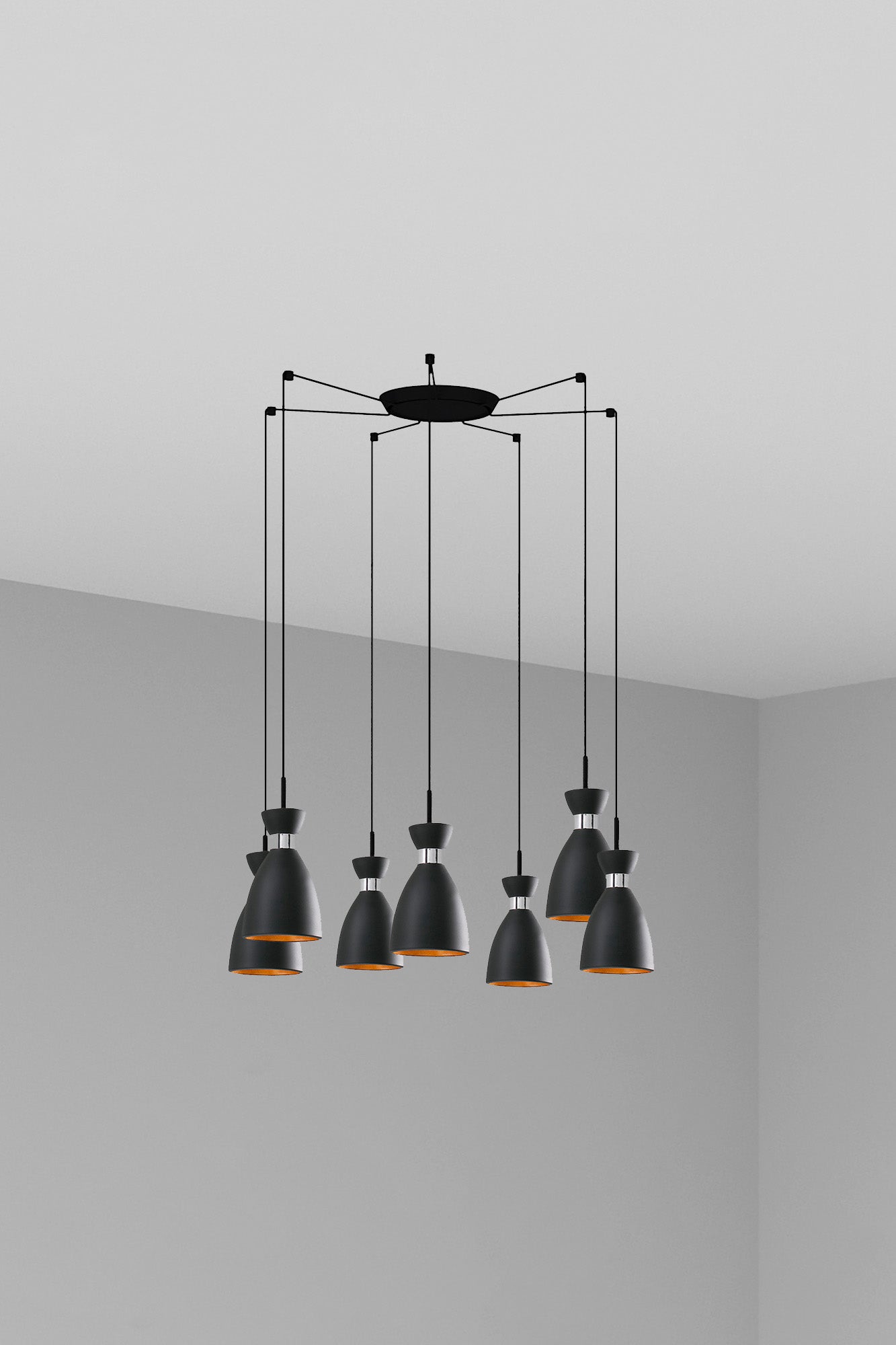 Lámpara colgante retro 7L negro y cobre FARO 20050-7L, diseño vintage para iluminación interior residencial