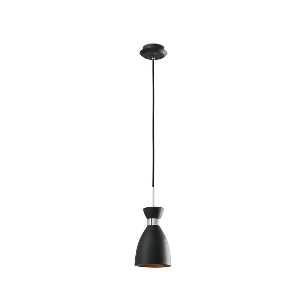 Lámpara colgante retro FARO 20050 en negro mate y cobre, diseño suspensión de acero inspirado en los años 60 para iluminación interior LED