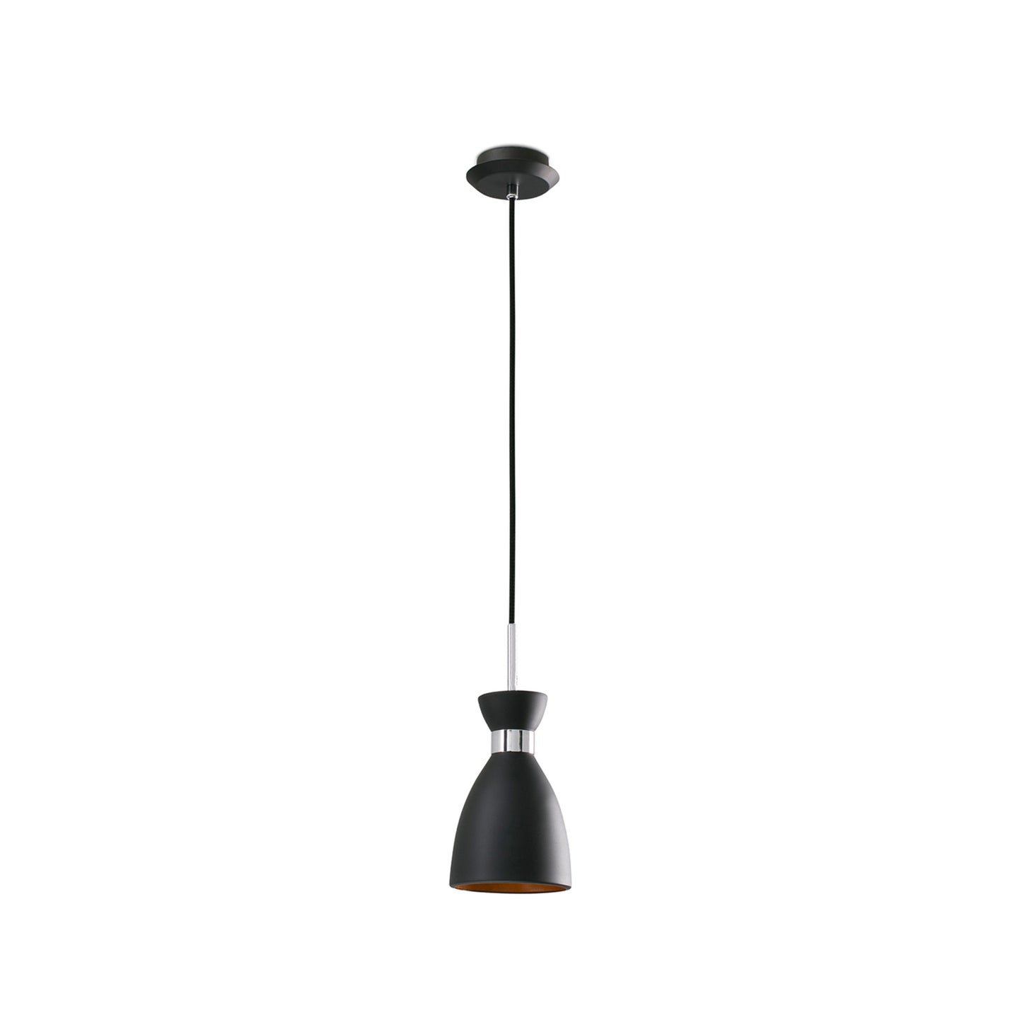 Lámpara colgante retro FARO 20050 en negro mate y cobre, diseño suspensión de acero inspirado en los años 60 para iluminación interior LED