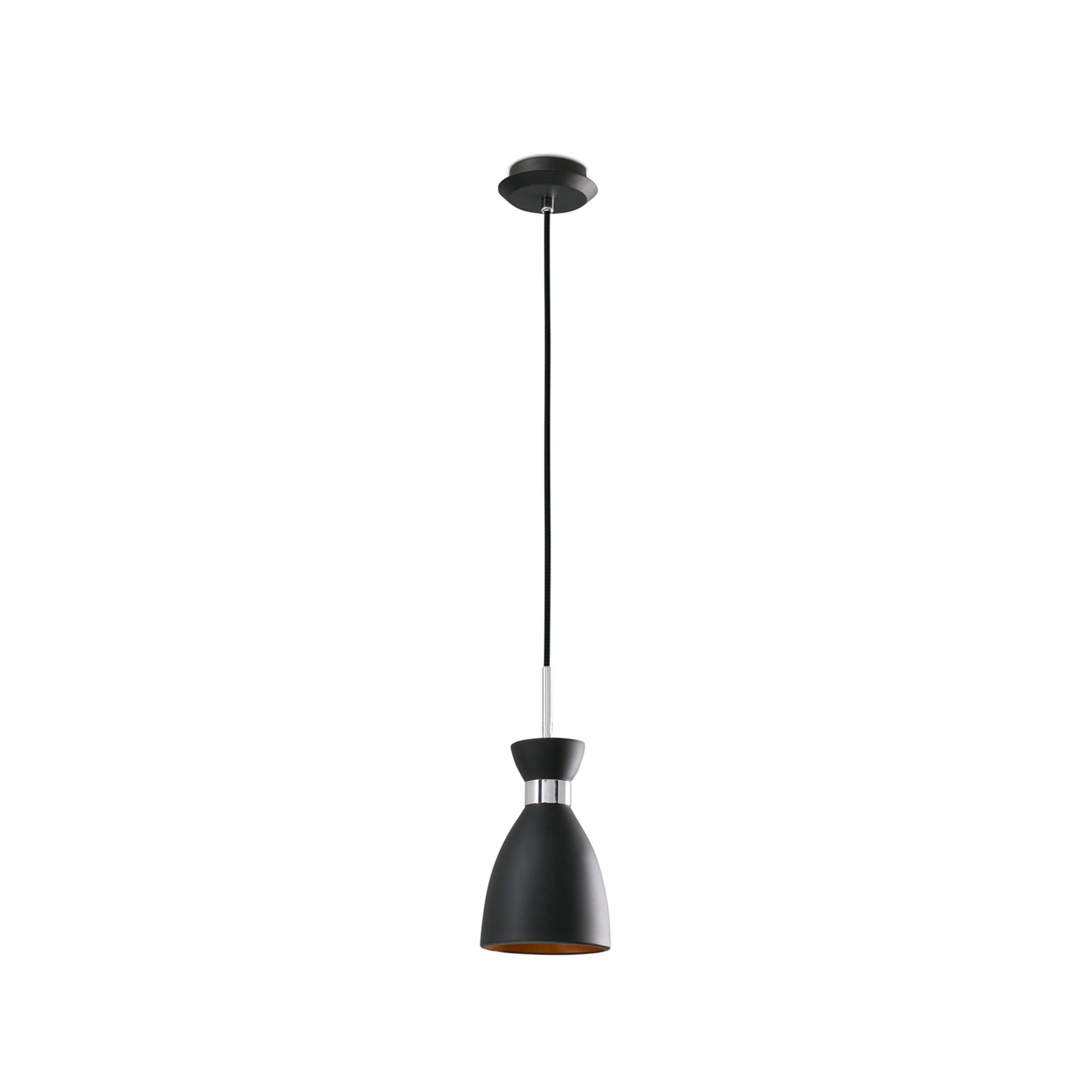 Lámpara colgante retro FARO 20050 en negro mate y cobre, diseño suspensión de acero inspirado en los años 60 para iluminación interior LED