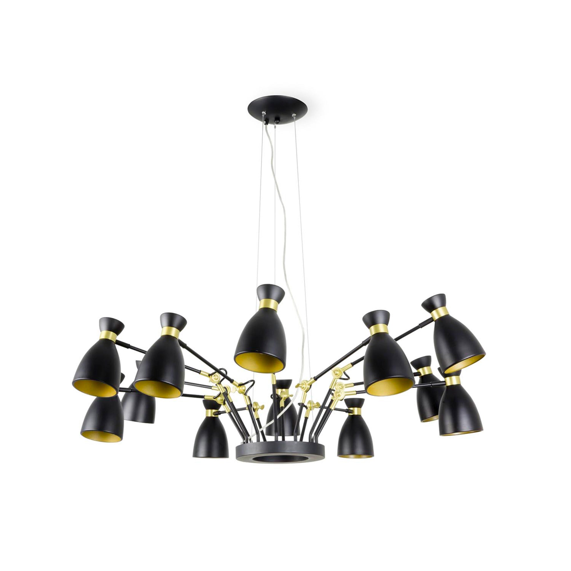 Lámpara colgante retro 12L negro y oro satinado FARO 20051, iluminación interior residencial estilo retro acero suspensión LED