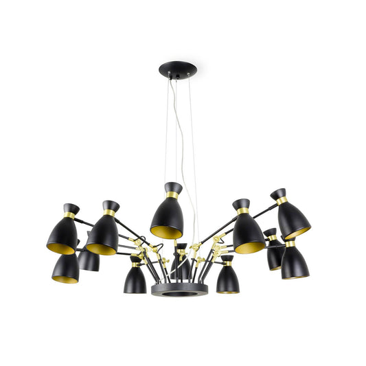 Lámpara colgante retro 12L negro y oro satinado FARO 20051, iluminación interior residencial estilo retro acero suspensión LED