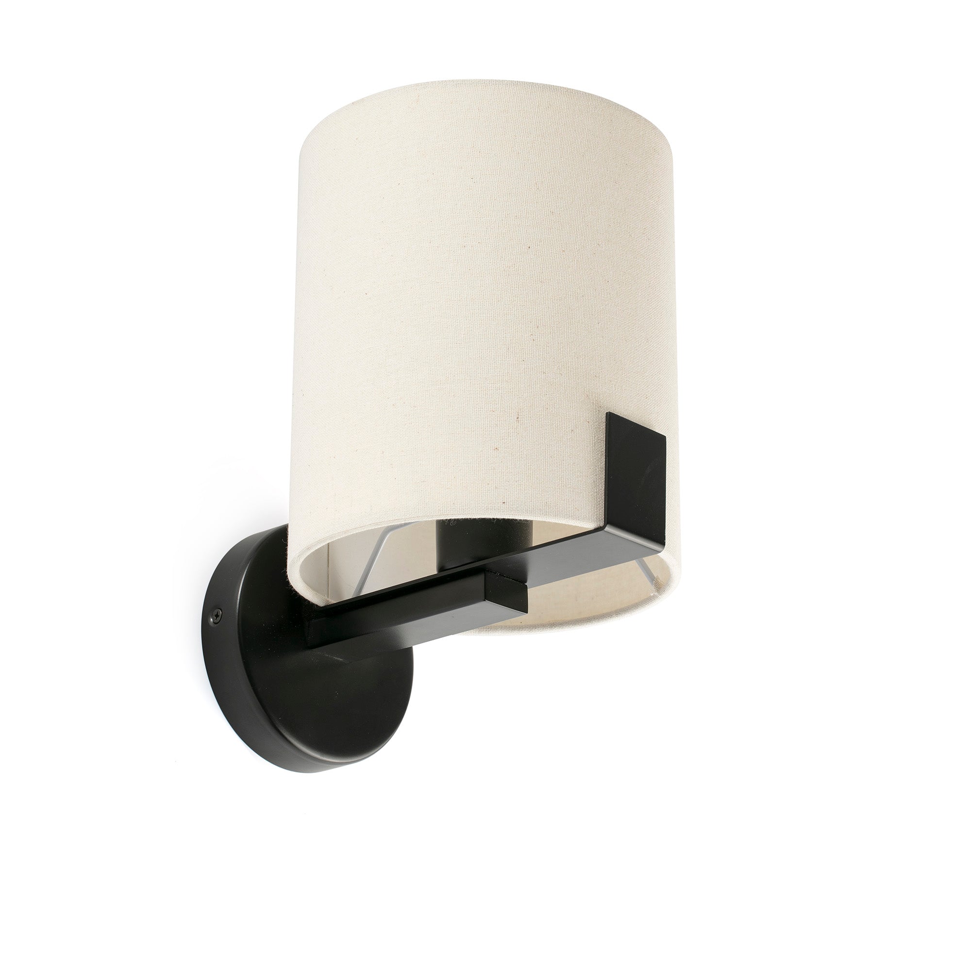 Lámpara aplique de pared NILA en negro mate y blanco roto de FARO modelo 20052, luminaria de superficie en acero y textil para interior, iluminación contemporánea