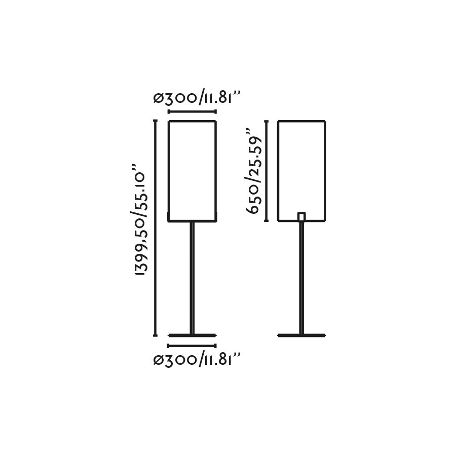 Diagrama de medidas de la lámpara de pie NILA en negro mate y blanco roto de FARO, modelo 20055-US, luminaria de acero y textil para salón interior, colección 2015