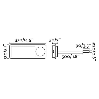 Diagrama de medidas del aplique de pared MOOD RCT negro madera lector FARO 20062, luminaria superficie interior diseño nórdico para lectura residencial y hotel