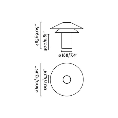 Medidas y dimensiones de la lámpara sobremesa SHAN Beige de FARO modelo 20069, luminaria interior zen en acero y pergamino por Pepe Llaudet