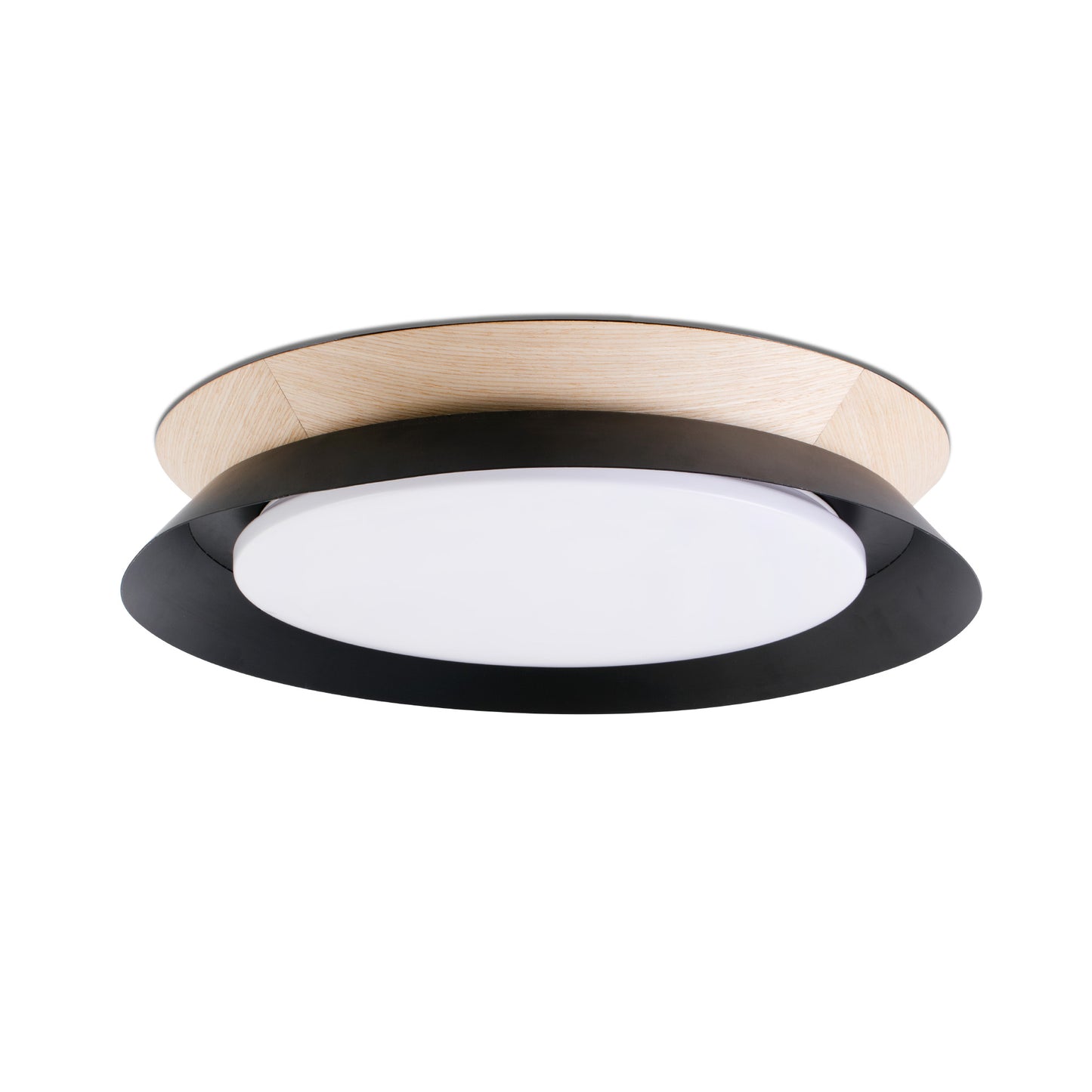 Plafon LED TENDER negra FARO modelo 20094, luminaria de superficie contemporánea en acero y madera para iluminación interior del hogar con luz cálida 3000K