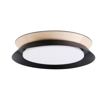 Plafon LED TENDER negra FARO modelo 20094, luminaria de superficie contemporánea en acero y madera para iluminación interior del hogar con luz cálida 3000K