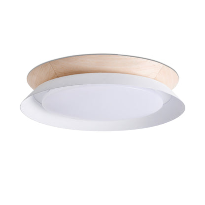 Plafon LED TENDER blanca 3000K de FARO modelo 20095, luminaria de superficie para interior en acero y madera con luz uniforme para iluminación hogar