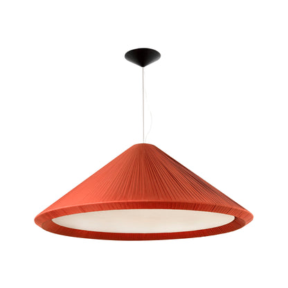 Lámpara colgante SAIGON IN 1300 en terracota de FARO (ref. 20126), luminaria de suspensión interior en acero, papiro y cinta textil para residencial, hotel e iluminación europea