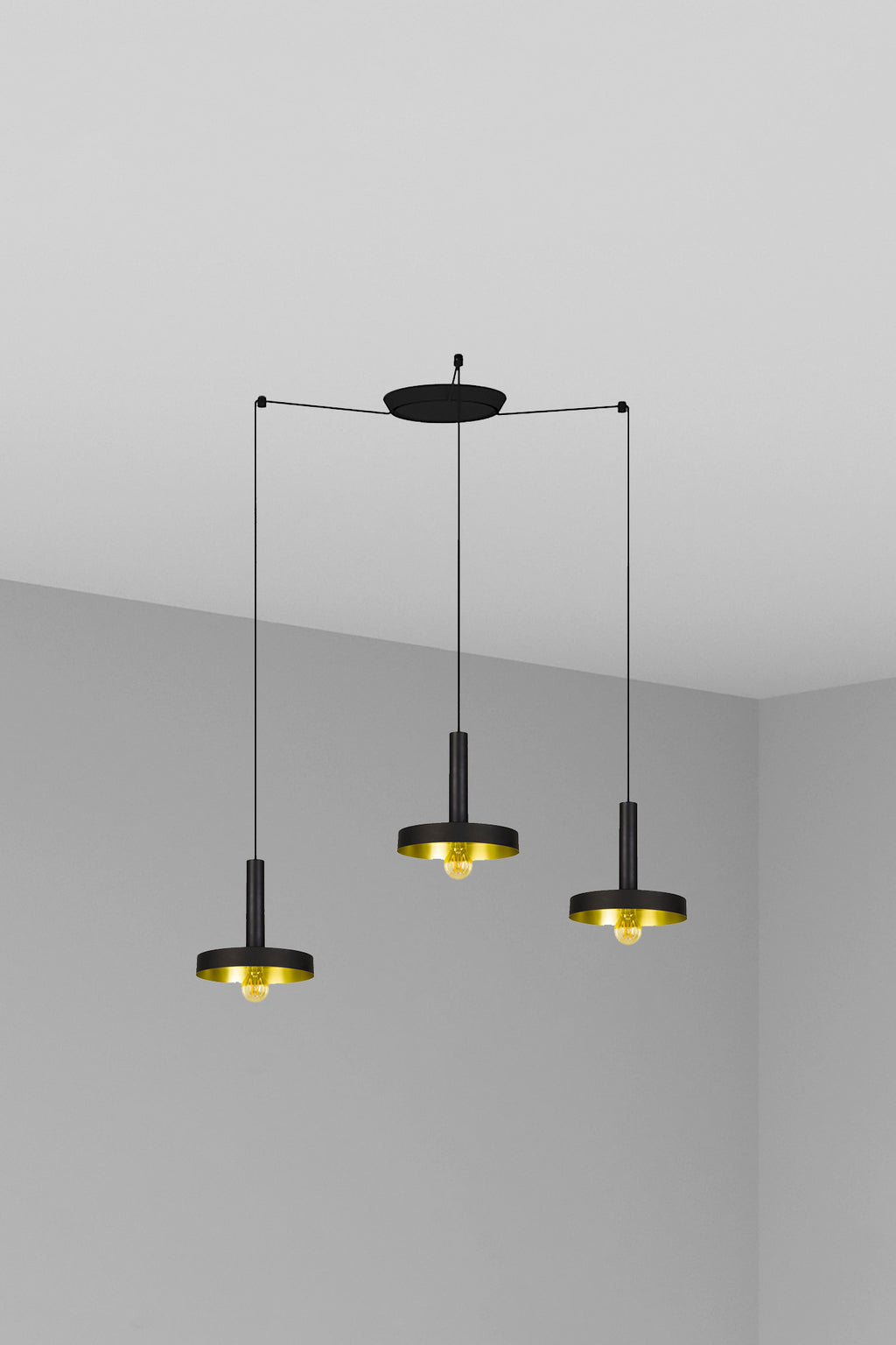 Luminaria colgante WHIZZ 3L negra oro FARO 20160-3L, diseño moderno acero interior iluminación suspensión E27 LED