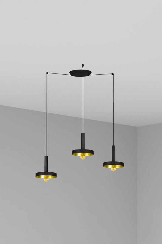 Luminaria colgante WHIZZ 3L negra oro FARO 20160-3L, diseño moderno acero interior iluminación suspensión E27 LED