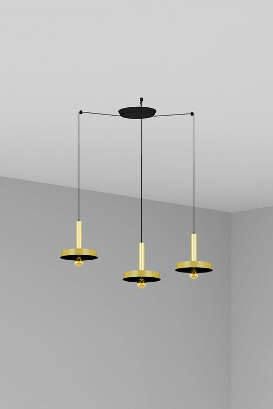 Luminaria colgante WHIZZ 3L oro satinado y negro FARO modelo 20161-3L, diseño moderno de acero para iluminación interior en suspensión, colección 2016 hogar y oficina