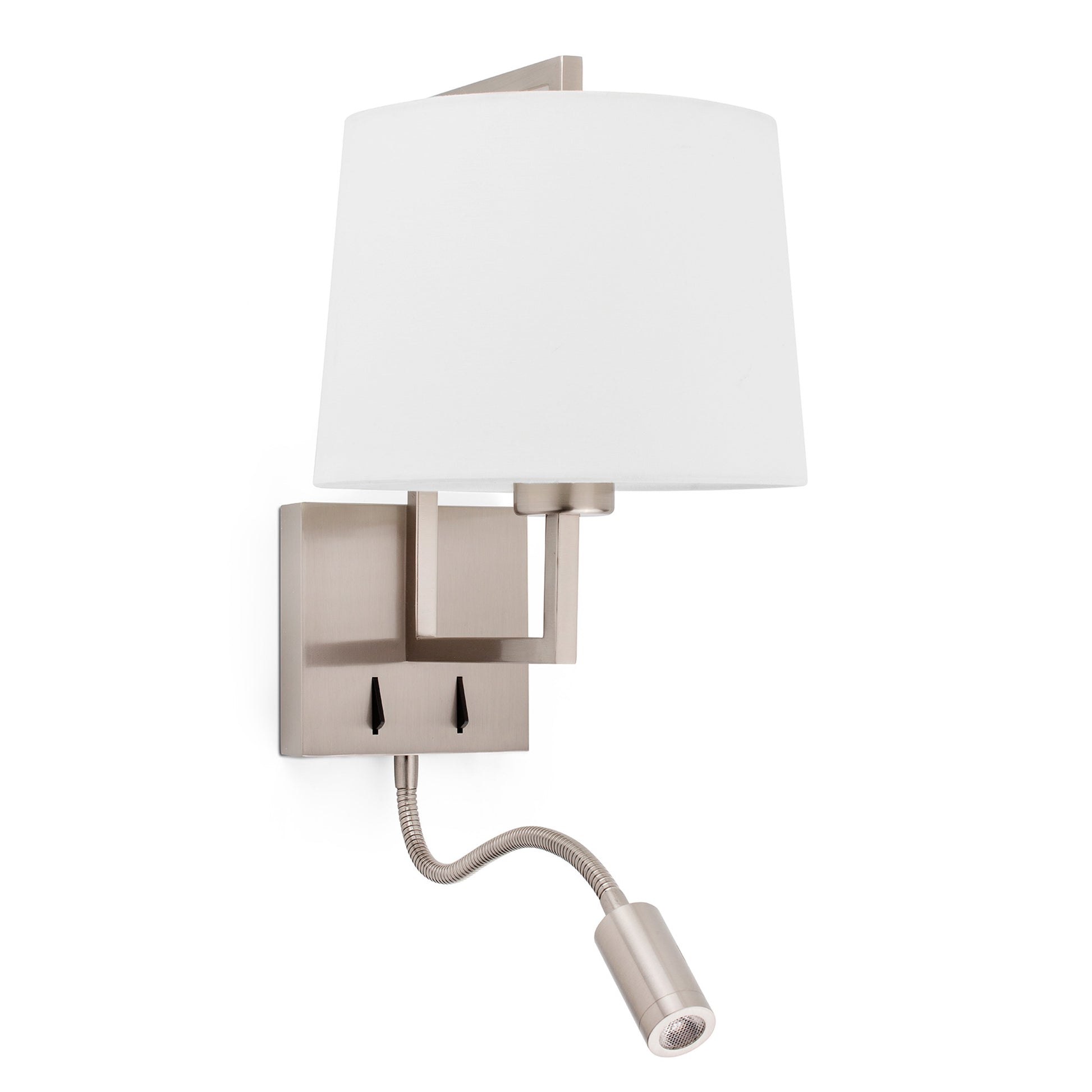 Luminaria de pared FRAME níquel mate y blanca con LED, modelo FARO 20172-01 para dormitorio e interior en acero y textil