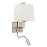 Luminaria de pared FRAME en níquel mate y beige con LED integrada, modelo 20172-02 de FARO, ideal para iluminación funcional en dormitorios, hoteles e interiores.