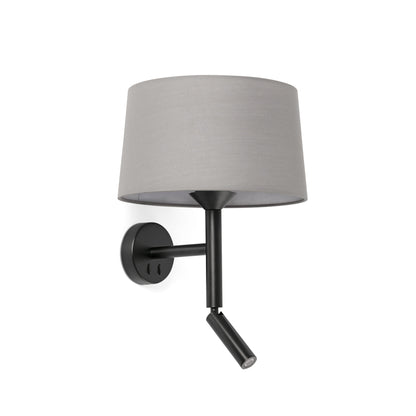 Aplique de pared Windsor con lector en negro mate y gris de FARO, modelo 20223-129, colección 2022, luminaria interior de acero texturizado para iluminación ambiente y lectura