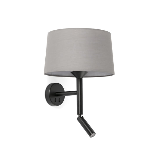 Aplique de pared Windsor con lector en negro mate y gris de FARO, modelo 20223-129, colección 2022, luminaria interior de acero texturizado para iluminación ambiente y lectura