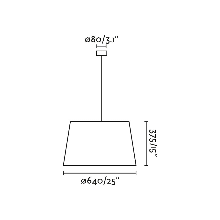 Diagrama de medidas de la lámpara de suspensión WINDSOR colgante negra con pantalla de lino de FARO, modelo 20229-153, diseño moderno en acero negro mate, luminaria interior para iluminación ambiente con casquillo E27 LED, colección 2022
