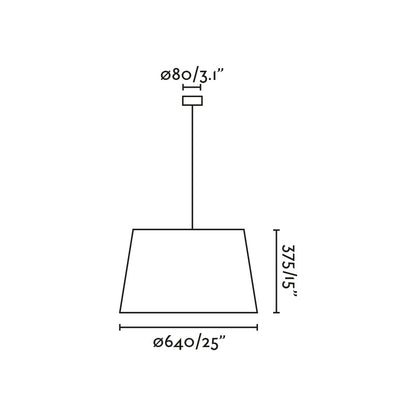 Diagrama de medidas de la lámpara de suspensión WINDSOR colgante negra con pantalla de lino de FARO, modelo 20229-153, diseño moderno en acero negro mate, luminaria interior para iluminación ambiente con casquillo E27 LED, colección 2022