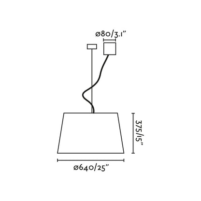 Medidas detalladas de la luminaria colgante WINDSOR Desplazado en negro y lino de FARO (modelo 20231-153), suspensión de acero para iluminación ambiente interior con bombilla E27 LED