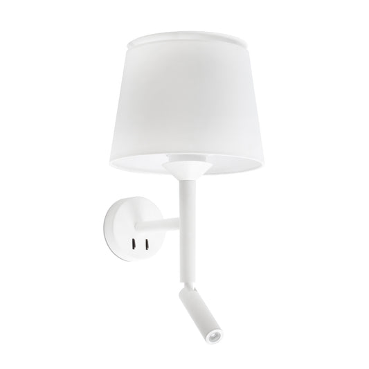 Aplique de pared SAVOY con lector LED blanco de FARO, modelo 20302-92, luminaria interior para lectura con difusor textil blanca