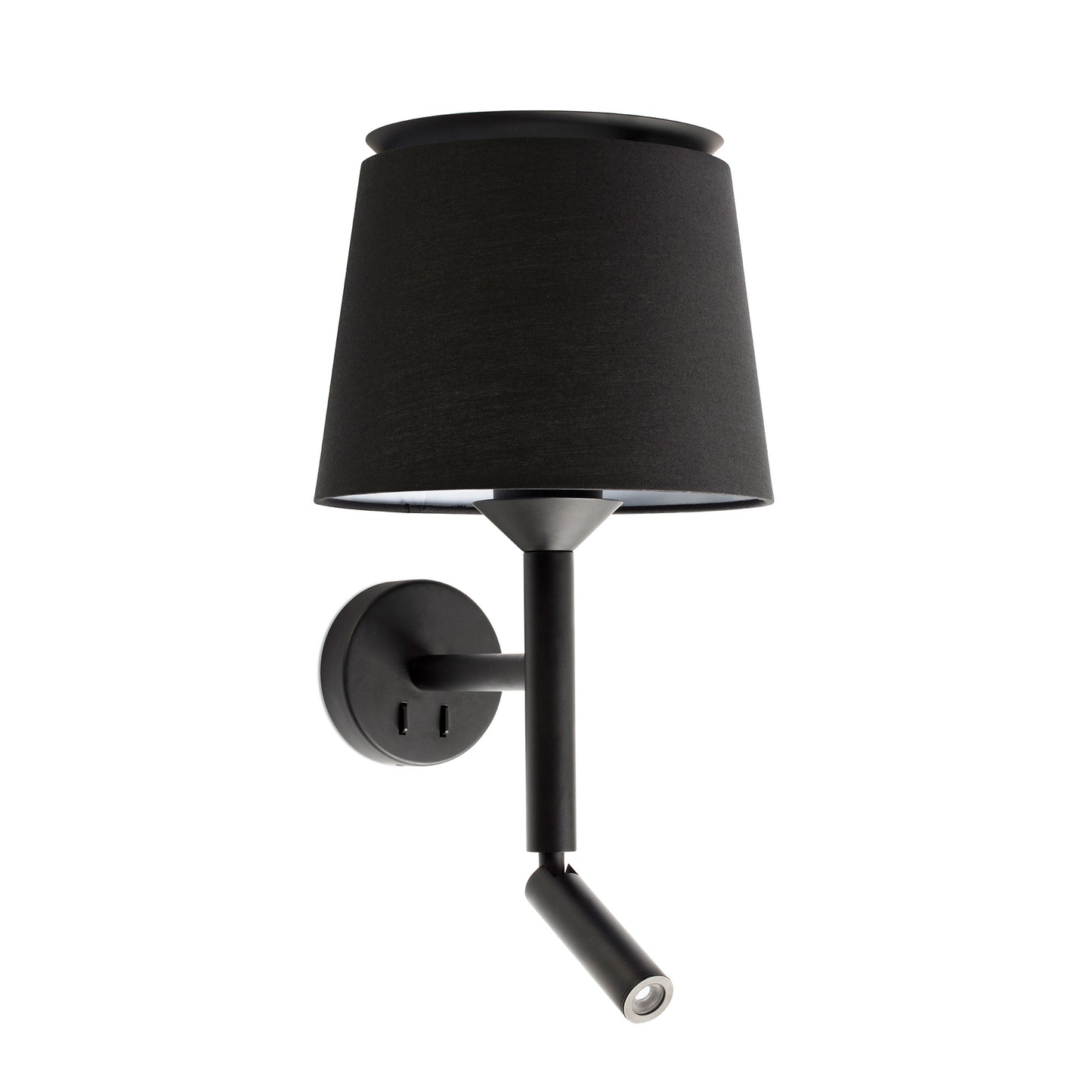 Luminaria aplique de pared SAVOY en negro/negro de FARO, modelo 20303-93 serie 2045, diseño modernista en acero y textil para iluminación ambiente de lectura interior