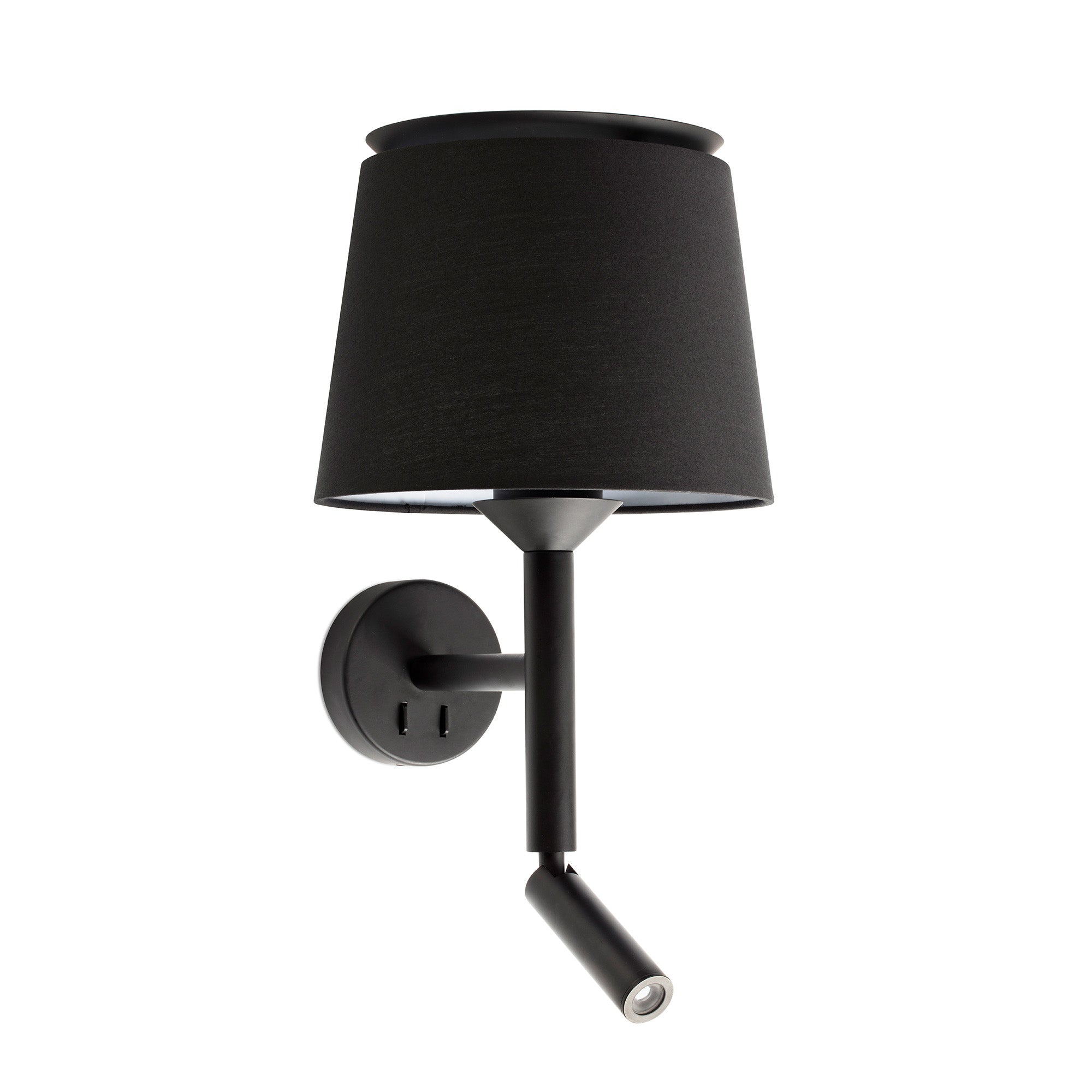 Luminaria aplique de pared SAVOY en negro/negro de FARO, modelo 20303-93 serie 2045, diseño modernista en acero y textil para iluminación ambiente de lectura interior