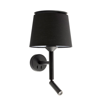 Luminaria aplique de pared SAVOY en negro/negro de FARO, modelo 20303-93 serie 2045, diseño modernista en acero y textil para iluminación ambiente de lectura interior