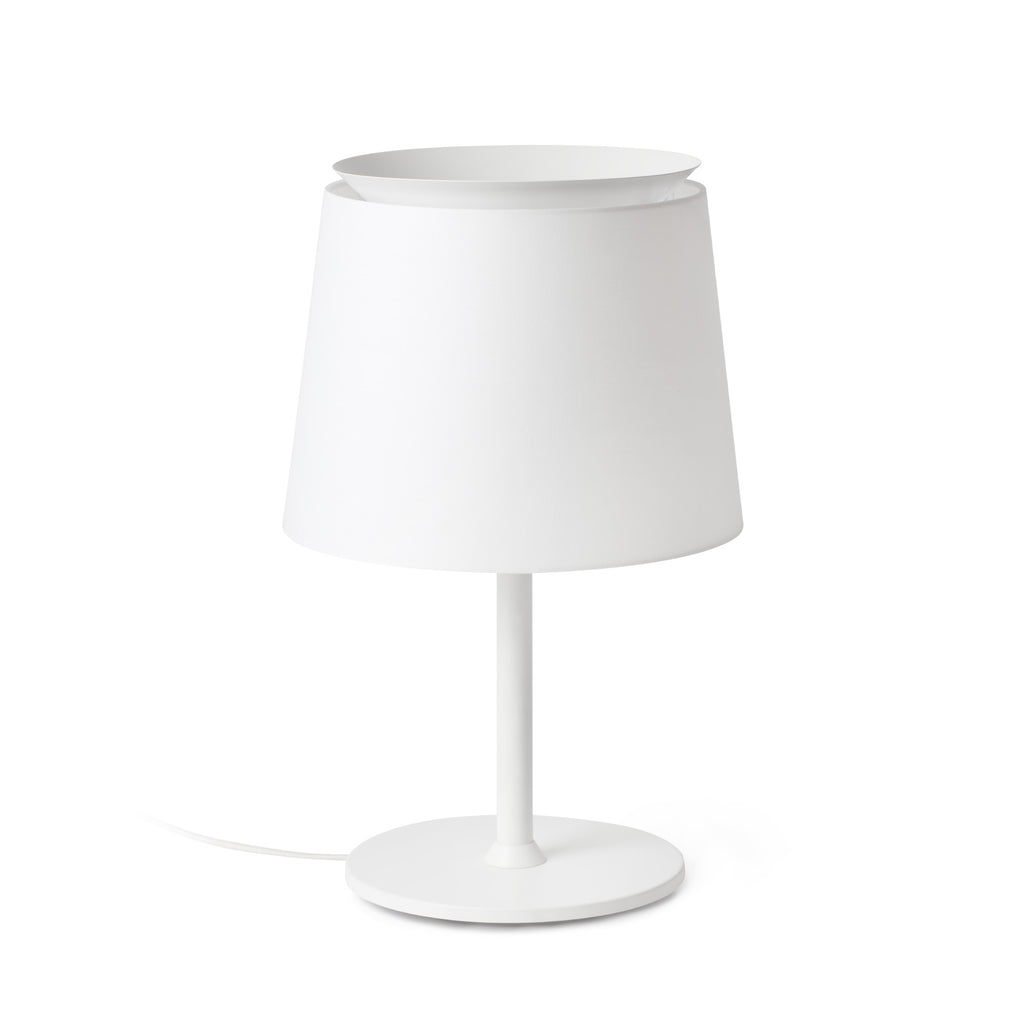 Lámpara de sobremesa Savoy blanca de Faro, modelo 20304-82, diseño moderno en acero y textil para iluminación interior del hogar, colección 2045
