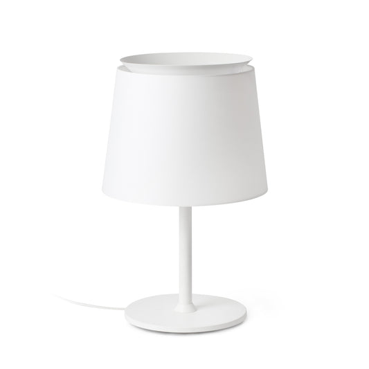 Lámpara de sobremesa Savoy blanca de Faro, modelo 20304-82, diseño moderno en acero y textil para iluminación interior del hogar, colección 2045